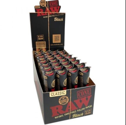 Raw Cones Black 1.25 6 Pack Classic 32 Per Box