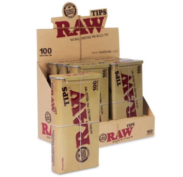 Raw Pre-Rolled Tips In Tin 100Ct 6 Per Box