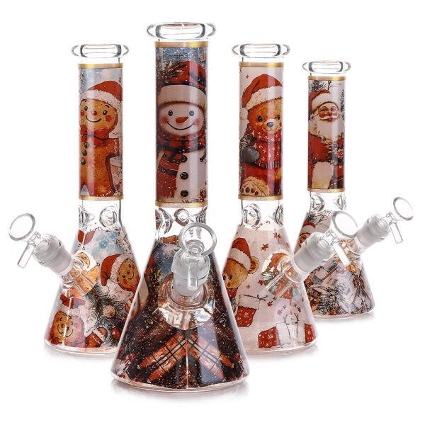 10INCH XMAS SNOWMAN GLASS BONG MIX DESIGN