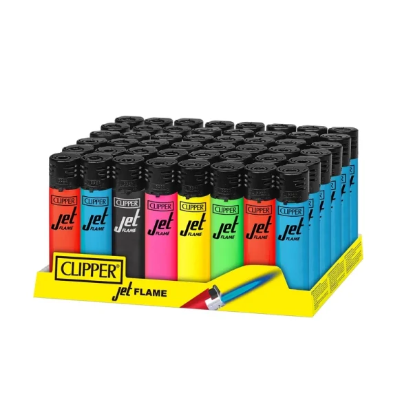 Clipper Classic Large | Jet Flame - Fluo on Black 48-Lighter Tray