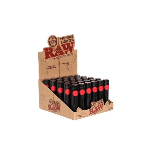 RAW PHOENIX LIGHTER WITH WIND SCREEN & POKER BLACK 30CT DISPLAY