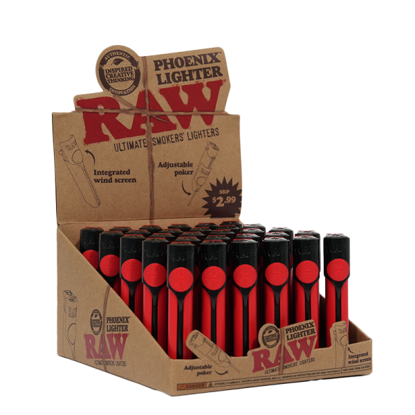RAW PHOENIX LIGHTER WITH WIND SCREEN & POKER RED 30CT DISPLAY