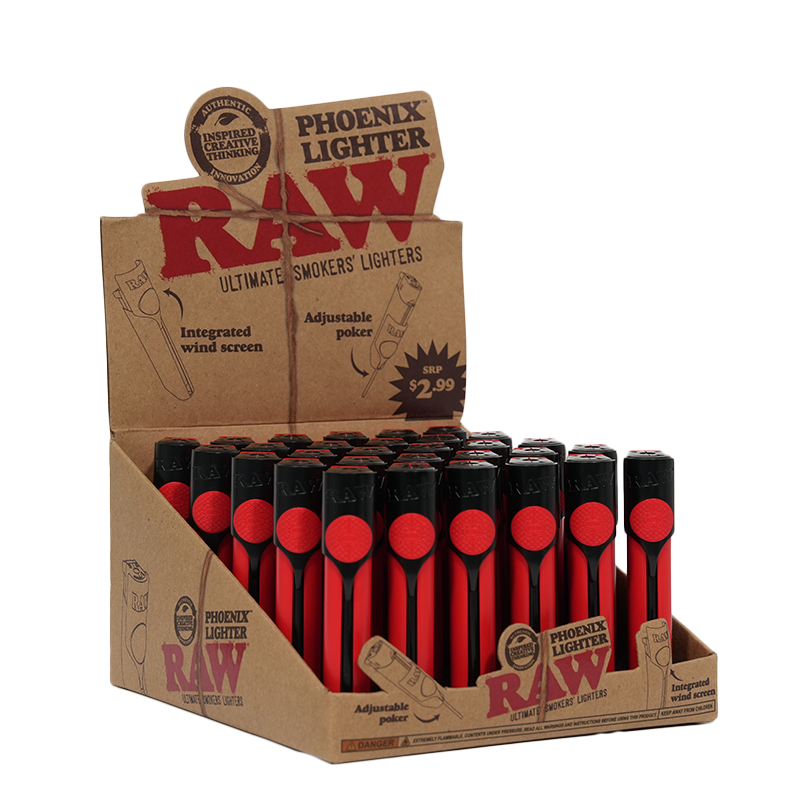 89RAW PHOENIX LIGHTER WITH WIND SCREEN & POKER RED 30CT DISPLAY